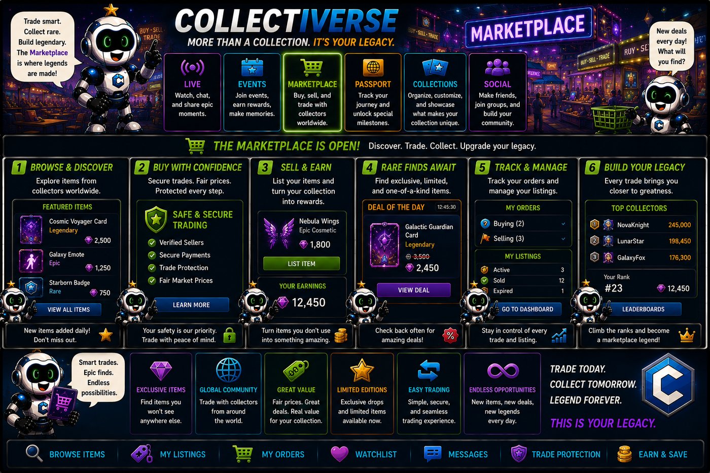 The Collectiverse Marketplace is open — browse, buy, sell, and build your legacy