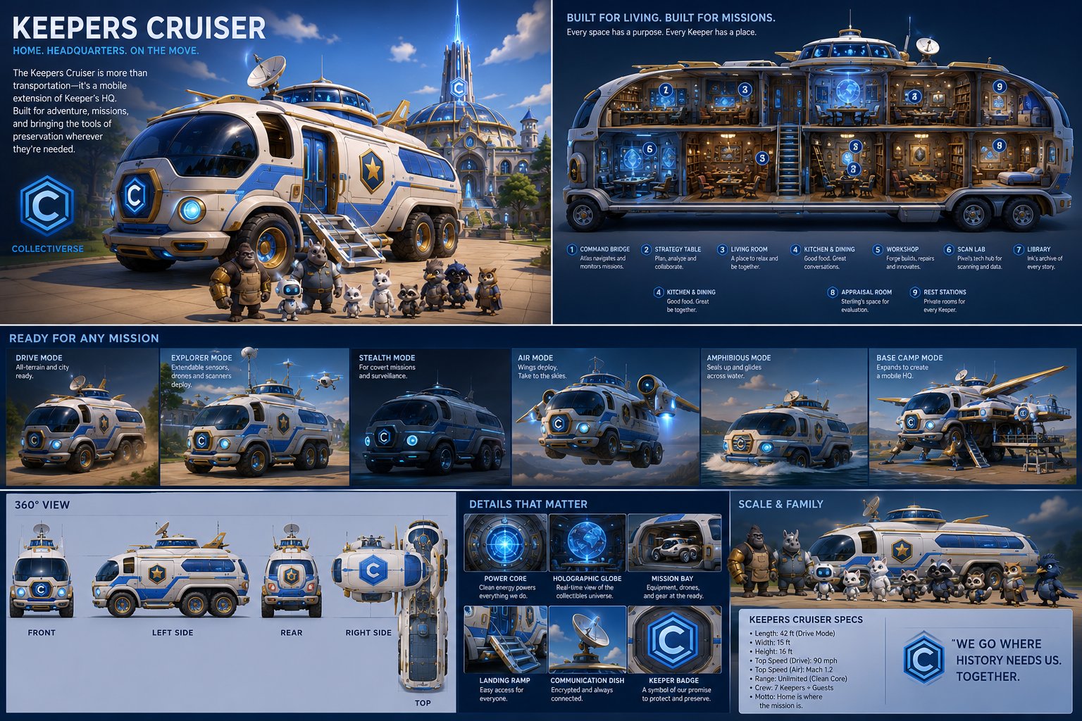 Keepers Cruiser cutaway, mission modes, and specifications